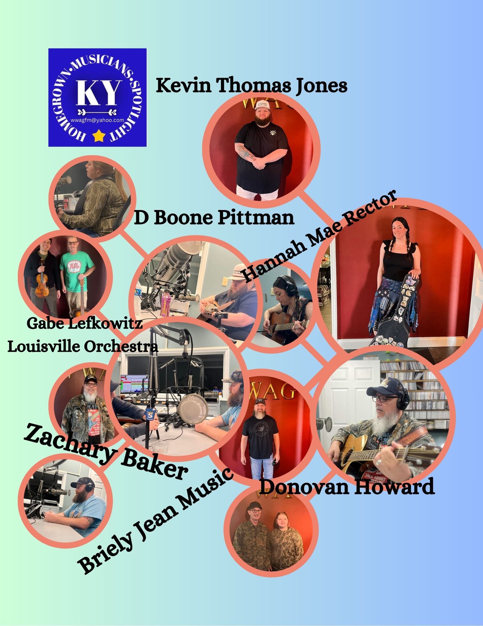 Kentucky Homegrown Musicians Spotlight airs every Thursday 1:00 to 2:00PM. It is a weekly radio program that features only KENTUCKY artist. Tune in to hear live performances, personal interviews, and the latest news on the artist.